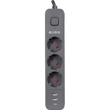 S-Link SPG03U 2 Usb 1Type C 5V2.4A 1.5 m 3x1.00 mm 100 Bakır 750 Joule 3'lü Anahtarlı Akım Korumalı Priz