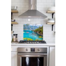 Saban 2'li 30x52 cm Fethiye Desenli Cam Ocak Arkası Koruyucusu ve Kesme Tahtası
