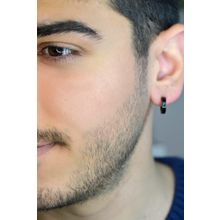 Sacce Scarves&Accessories Erkek Deliksiz Çelik Halka Siyah Tekli Küpe