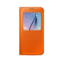 Samsung EF-CG920POEGWW Galaxy S6 Orjinal S-View Cover Turuncu Deri Görünümlü Cep Telefonu Kılıf