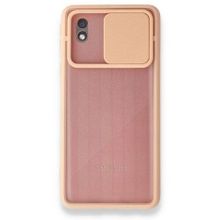 Samsung Galaxy A01 Core Palm Buzlu Kamera Sürgülü Silikon Pembe Kılıf