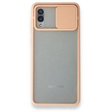 Samsung Galaxy A02 Palm Buzlu Kamera Sürgülü Silikon Pembe Kılıf