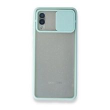 Samsung Galaxy A02 Palm Buzlu Kamera Sürgülü Silikon Turkuaz Kılıf