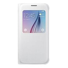 Samsung Leather-Effect S-View Case Cover Suni Deri Galaxy S6 İçin Beyaz Folyo Koruyucu Kılıf