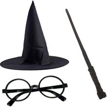 Samur 3'lü Set Harry Potter Siyah Şapkası Harry Potter Gözlüğü Harry Potter Asası