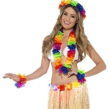 Samur 4 Parça Rengarenk Hawaii Kolye Taç Bileklik Seti