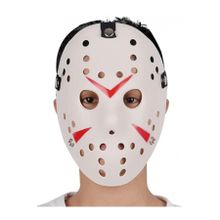 Samur Beyaz Renk Kırmızı Çizgili Tam Yüz Hokey Jason Hannibal Maskesi