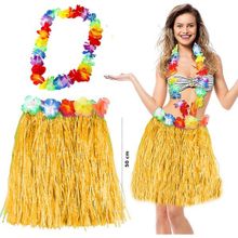 Samur Hawaii Luau Aloha Sarı Püsküllü 50 cm Etek ve Hawaii Kolye Seti