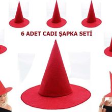 Samur Yetişkin Çocuk Uyumlu 6 Adet Kırmızı Renk Keçe Cadı Şapkası