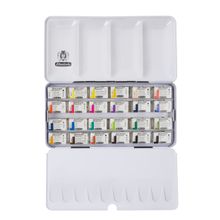 Schmincke 75425 Akademie Aquarell Metal Kutu 24 x Tam Tablet Sulu Boya Seti