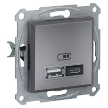 Schneider EPH2700362 2.4A Type A+C Çerçevesiz Asfora Plus Çelik USB Şarj Prizi