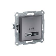 Schneider EPH2700362 Asfora 2li 2.4 Çelik Çerçeveli USB Prizi