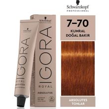 Schwarzkopf 10 Adet Igora Royal Absolutes 7-70 Kumral-Doğal Bakır Saç Boyası + 1 lt Oksidan