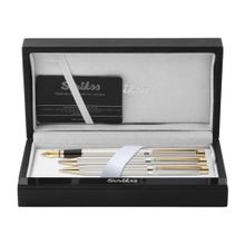 Scrikss 722W Gold Krom Venüs Yeni Prestij Ahşap Deri Dolma Roller Tükenmez Kalem Seti
