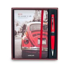 Scrikss Red Classic Car Çizgili A6 Defter + 62 Tükenmez Kalem