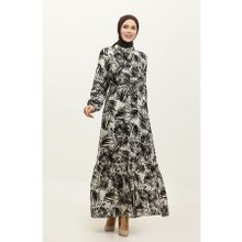 Sefamerve 0342-03 Rana Palmiye Desen Viskon Kahverengi Bej Kadın Elbise