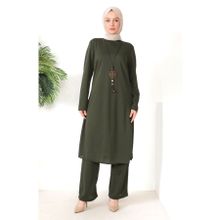 Sefamerve 8585-07 Haki Kadın Tunik Pantolon İkili Takım