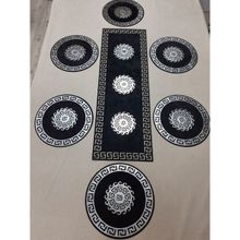 Sehara Kadife Amerikan Servis Sunum 100x33 cm Siyah Gümüş 6 Kişilik 7 Parça Yemek Takımı
