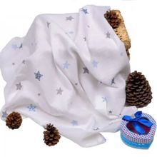 Sema Baby Mavi Yıldız 100x80 cm Çok Amaçlı Müslin Örtü