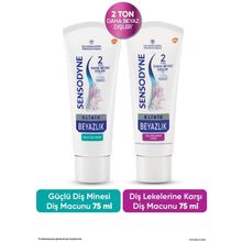 Sensodyne 75 ml Klinik Beyazlık Çay Kahve ve Tütün Lekelerine Karşı Diş Macunu + 75 ml Güçlü Diş Minesi Diş Macunu