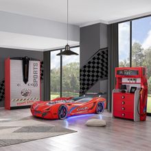 Setay Dolap Şifonyer Kırmızı Mobilya Sports Çocuk Odası Mercedes Arabalı Yatak