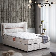 Setay Mobilya 100x200 cm Krem Barselona Baza Başlık ve Real Pedli Ortopedik Yatak Seti