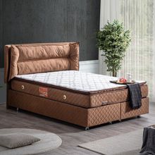 Setay Mobilya 150x200 cm Açık Kahverengi Barselona Baza Başlık ve Real Pedli Ortopedik Yatak Seti