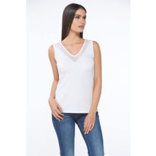 Sevim 10090 Beyaz V Yaka Kadın T-Shirt
