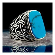Şık Tasarımlı Örgü Desenli Firüze Taşlı Gümüş Yüzük