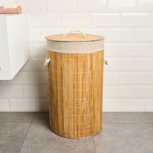 Simple Living 60 lt Bej Katlanır Yuvarlak Bambu Kirli Çamaşır Sepeti