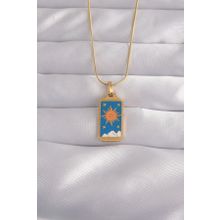 Skygo TJ-BKO9026 316L Çelik Gold Renk Mavi Mineli Güneş Model Tarot Kolye