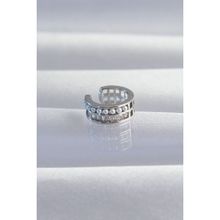Skygo TJ-BKP9338 Pirinç Gümüş Renk İncili Baget Taşlı Earcuff Küpe