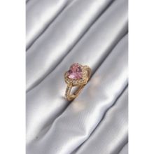 Skygo TJ-BYK2951 Pirinç Gold Renk Pembe Zirkon Taşlı Charm Kalp Model Kadın Yüzük