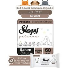 Sleepy Petcare 2x30 Adet Pet Bakım Örtüsü + 2x60 Evcil Hayvan Islak Havlusu