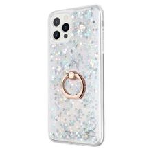 Smcase iPhone 13 Pro Sulu Yüzüklü Milce Silikon Gümüş Cep Telefonu Kılıfı