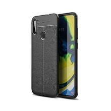 Smcase Samsung Galaxy M11 Deri Dokulu Silikon Nano Siyah Cep Telefonu Kılıfı