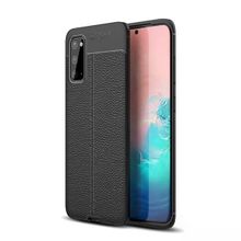 Smcase Samsung Galaxy S20 Ultra Deri Dokulu Silikon Tam Kapatan Kırmızı Cep Telefonu Kılıfı