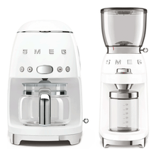 SMEG Beyaz Filtre Kahve Makinesi + Kahve Öğütme Makinesi Seti