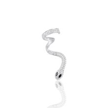 Söğütlü Silver Gümüş Rodyumlu Onix ve Zirkon Taşlı Kıkırdak Yılan Küpe