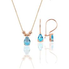 Söğütlü Silver Gümüş Rose Akuamarin Dorica Damla Kolye ve Çengelli Küpe Set