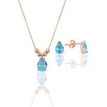 Söğütlü Silver Gümüş Rose Akuamarin Dorica Damla Kolye ve Çivi Küpe Set
