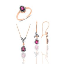 Söğütlü Silver Gümüş Rose Kök Yakut Taşlı Damla Küpe