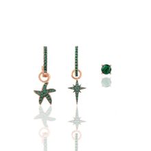 Söğütlü Silver Gümüş Rose Yeşil Taşlı Kutup Ve Deniz Yıldızı Kombin Üçlü Küpe