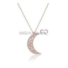 Söğütlü Silver KOLYE5097 Nano Turkuaz Taşlı Ay Kadın Kolye