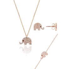 Söğütlü Silver SGTL10601 Rose Zirkon Taşlı Fil Kolye Bileklik ve Küpe Üçlü Gümüş Set