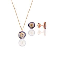 Söğütlü Silver SGTL10602 Rose Zirkon Taşlı Nazar Kolye ve Küpe İkili Gümüş Set