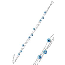 Söğütlü Silver SGTL10612 Gümüş Rodyumlu , Cam Göz Nazar Üç Zincirli Gümüş Bileklik