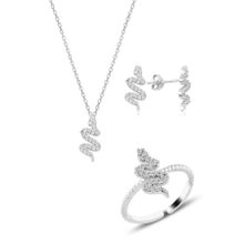 Söğütlü Silver SGTL10749 Rodyumlu Yılan Kolye Küpe Ve Yüzük Gümüş Seti