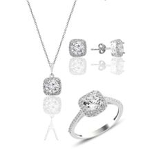 Söğütlü Silver SGTL10762 Gümüş Rodyumlu Zirkon Taşlı Kare Üçlü Set