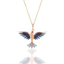Söğütlü Silver SGTL11125 Gümüş Rose Safir Ve Akuamarin Taşlı Simurg Anka Kuşu Kolye